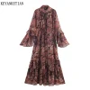 Boho Chiffon Tiered Midi Dress with Scarf Collar – Resort & Spring Occasion Style