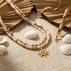 Layered Sun Pendant Necklace – Colorful Wooden Beads – Beach & Festival Boho