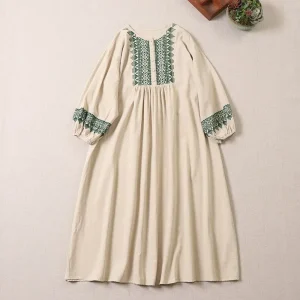 Boho Embroidered A-Line Maxi Dress - Loose Fit - Resort & Holiday Ready