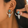Boho Turquoise Bull Drop Earrings – Vintage Ethnic Statement Jewelry