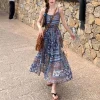Vintage Printed Patchwork A-Line Dress for Vacation & Summer