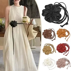Woven Leather Belt - Floral Rope Tie Waist Accent for Boho Dresses & Vintage Layers