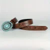 Western Embossed PU Leather Belt – Turquoise Buckle Boho Style