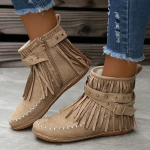 Retro Suede Cowboy Ankle Boots - Fringe Western Festival Style