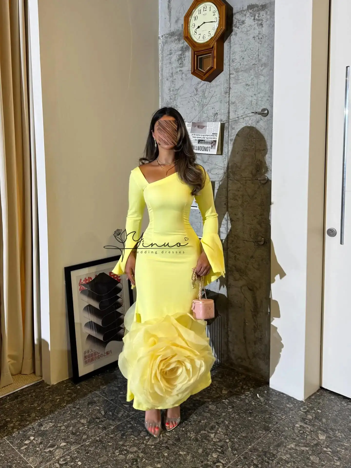 Festival Ankle-Length Dress with 3D Floral Appliqué & Square Neck - Prom & Cocktail Party Ready
