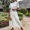 Boho Shirt Dress – Embroidered Cotton Linen Maxi for Beach Escapes