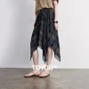 Retro Plaid Chiffon A-Line Skirt – Asymmetric Hem & Elastic Waist – Summer Ready