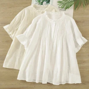 Boho Blouse - Embroidered Pleats & Ruffle Neck for Everyday Romance