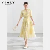 Yellow Floral Midi Dress with Tiered Ruffle Skirt for Summer Brunch and Garden Parties