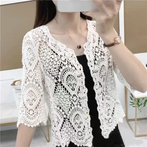 Sunlit Floral Crochet Shrug - Lightweight Summer Cover Up