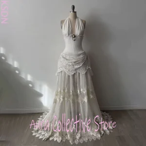 Festival Lace Halter Maxi Dress with Illusion Bodice - Prom & Wedding Party Ready