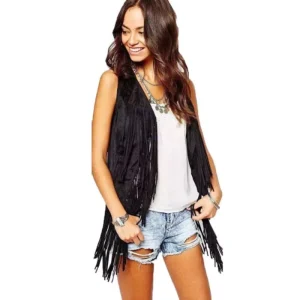 Faux Suede Fringe Vest - Sleeveless Boho Layer - Festival & Weekend Style