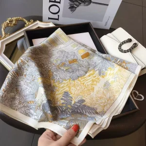 Boho Floral Satin Square Scarf - Spring & Summer Vacation Style
