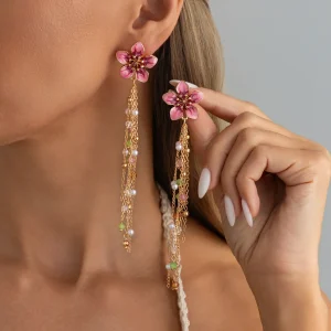 Boho Floral Enamel Tassel Earrings - Summer Party & Wedding Statement Jewelry