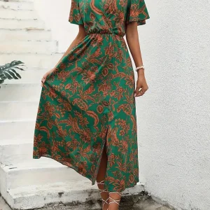 Botanical Flutter Sleeve Midi Dress - Resort & Date Ready