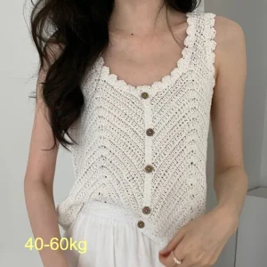 Boho Crochet Knit Tank Top with Hollow Out Detail - Beach Vacation & Summer Layering Essential