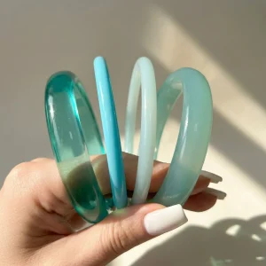 Blue Translucent Resin Stacked Bangles - Beach Vacation Bohemian Style