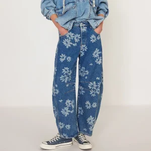 Boho Cotton Denim Straight Jeans with Floral Print – Beach & Weekend Ready