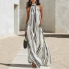 Coastal Linen Halter Maxi Dress with Hollow Out Detail – Vacation & Resort Ready