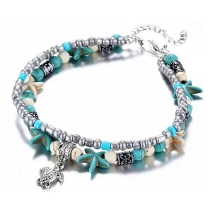 Boho Turquoise Sea Star Anklet - Beach & Vacation Jewelry