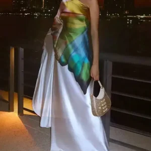 Wildflower One Shoulder Maxi Dress with Asymmetric Neckline - Romantic Beach Escape & Summer Celebration Style
