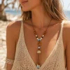Handmade Ceramic Shell Pendant Necklace with Wood Ring