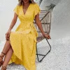 Boho Floral Ruffle Wrap Dress with Tie Waist – Summer & Brunch Ready
