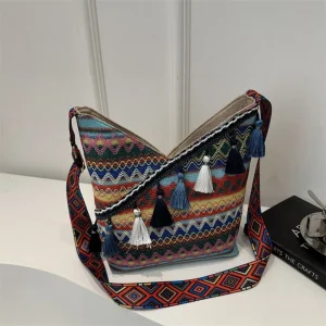 Fringe Crossbody Bag Geometric Woven Tassel Tote – Travel & Everyday Boho Essential