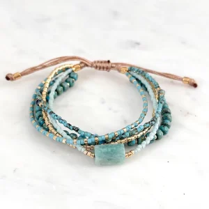 Turquoise Beaded Wrap Stacked Bracelets - Artisan Layers for Beach & Beyond