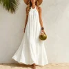 Boho Halter Linen Maxi Dress with Relaxed A-Line Silhouette – Beach & Vacation Ready