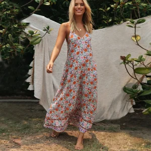 Vintage Floral Slip Dress - Backless V-Neck - Beach & Holiday Ready