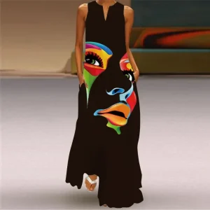 Vintage Boho V Neck Maxi Dress with Pockets - Beach & Summer Holiday