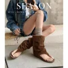 Brown Faux Suede Open Toe Ankle Booties – Fold-Over Cuff Festival Style