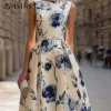 Floral Print A-Line Midi Dress with Pleated Flowing Skirt – Romantic Wedding Guest & Holiday Style