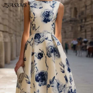 Floral Print A-Line Midi Dress with Pleated Flowing Skirt - Romantic Wedding Guest & Holiday Style