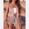 Vintage Western Fringe Faux Suede Vest with Embroidered Tassel Trim – Festival & Americana Boho Layering Essential