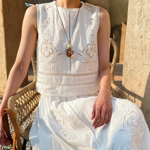 Cotton Eyelet Tank Top - Embroidered Summer Vacation Essential