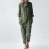 Vintage Cotton Linen Jumpsuit with Button Front for Autumn Winter