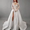 Boho Lace Wedding Dress with Detachable Sleeves & Leg Split – Bridal Shower & Garden Wedding Ready