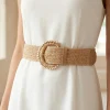 Woven Braided Stretch Belt with Beaded Circle Buckle – Summer Vacation Boho Essential