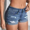 Mid Waist Frayed Denim Shorts – Perforated Cuffs – Beach & Festival Style