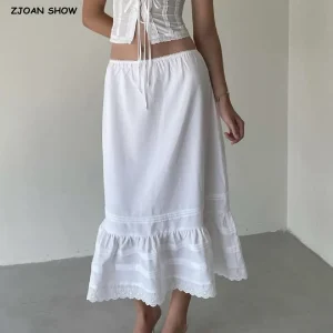 White Embroidered Lace Maxi Skirt - Elastic Waist & Ruffles - Resort & Holiday Ready