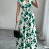 Boho Floral Print Maxi Dress – V-Neck A-Line – Summer Holiday Style