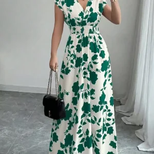 Boho Floral Print Maxi Dress - V-Neck A-Line - Summer Holiday Style