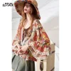 Vintage Floral Patchwork Chiffon Blouse with Lace Trim – Romantic Boho Summer Top for Americana Style