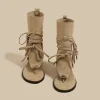Boho Fringe Gladiator Sandals with Lace-Up Tassels – Festival Summer Statement Footwear