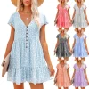 Boho Floral Mini Dress with V-Neck & Button Detail for Beach Holidays