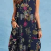 Boho Floral Print Knee-Length Dress – Sleeveless Beach Style