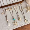 Boho Sea Star Shell Pendant Rope Necklace – Beach Vacation Coastal Style