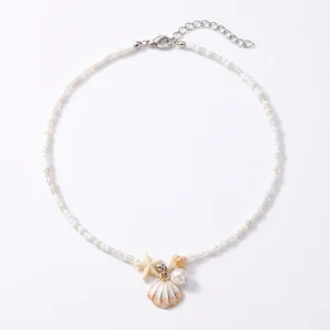 Boho Beaded Starfish Shell Choker Necklace - Beach Vacation Jewelry